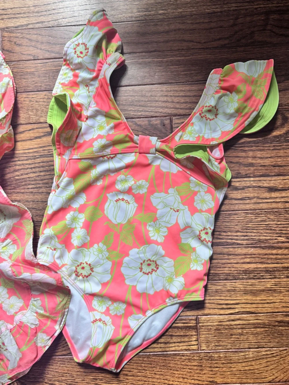 Janie and Jack Coral, White & Lime Floral Swimsuit and Cover-Up Set